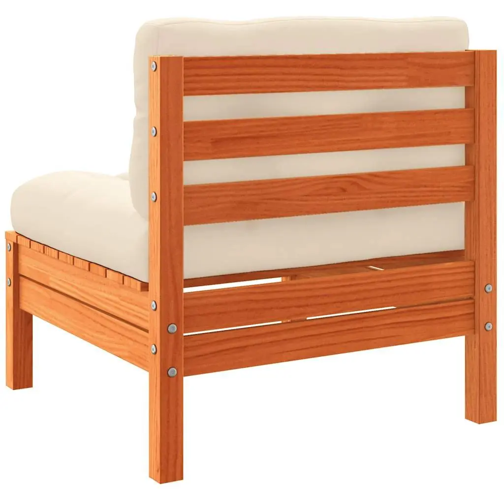 Armless Single Unit Outdoor Garden Sofa Solid Pine Wood with Cushions Brown