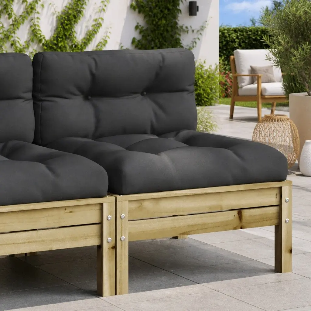 Outdoor Sectional Sofa Wooden Single Seat Armless with Cushions Brown