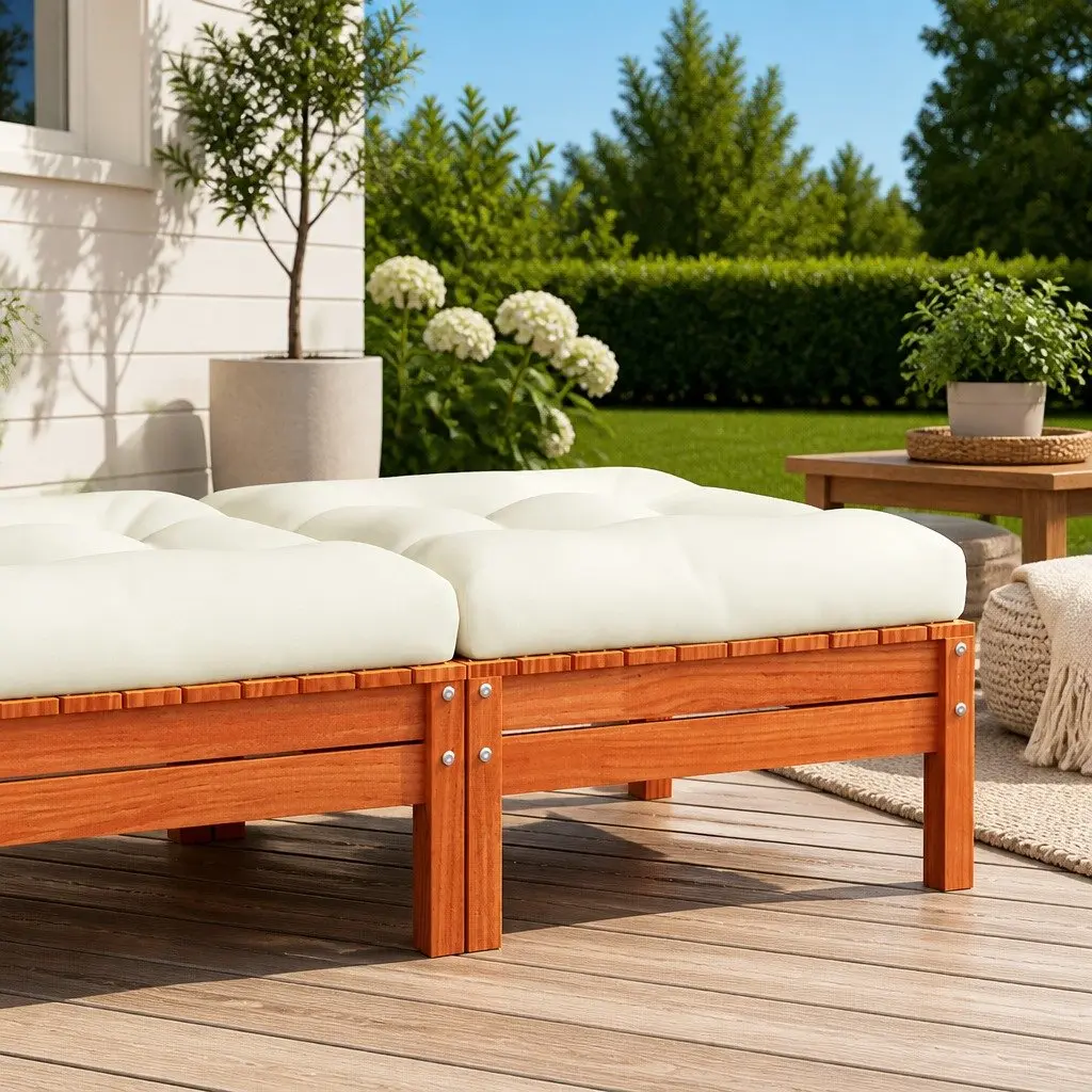 Garden Footstool with Cushion Solid Pine Wood Brown Outdoor Patio Ottoman Seat
