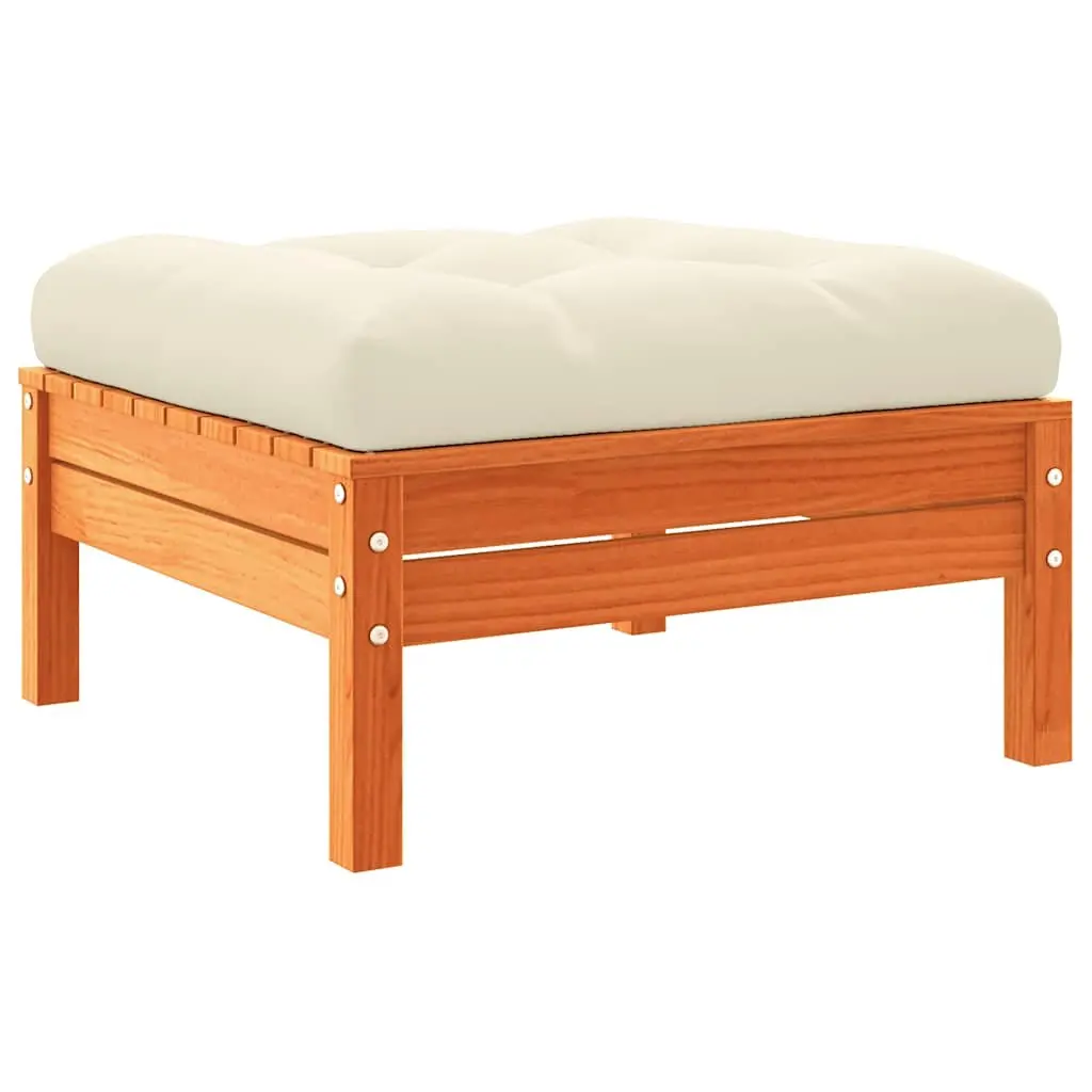 Garden Footstool with Cushion Solid Pine Wood Brown Outdoor Patio Ottoman Seat