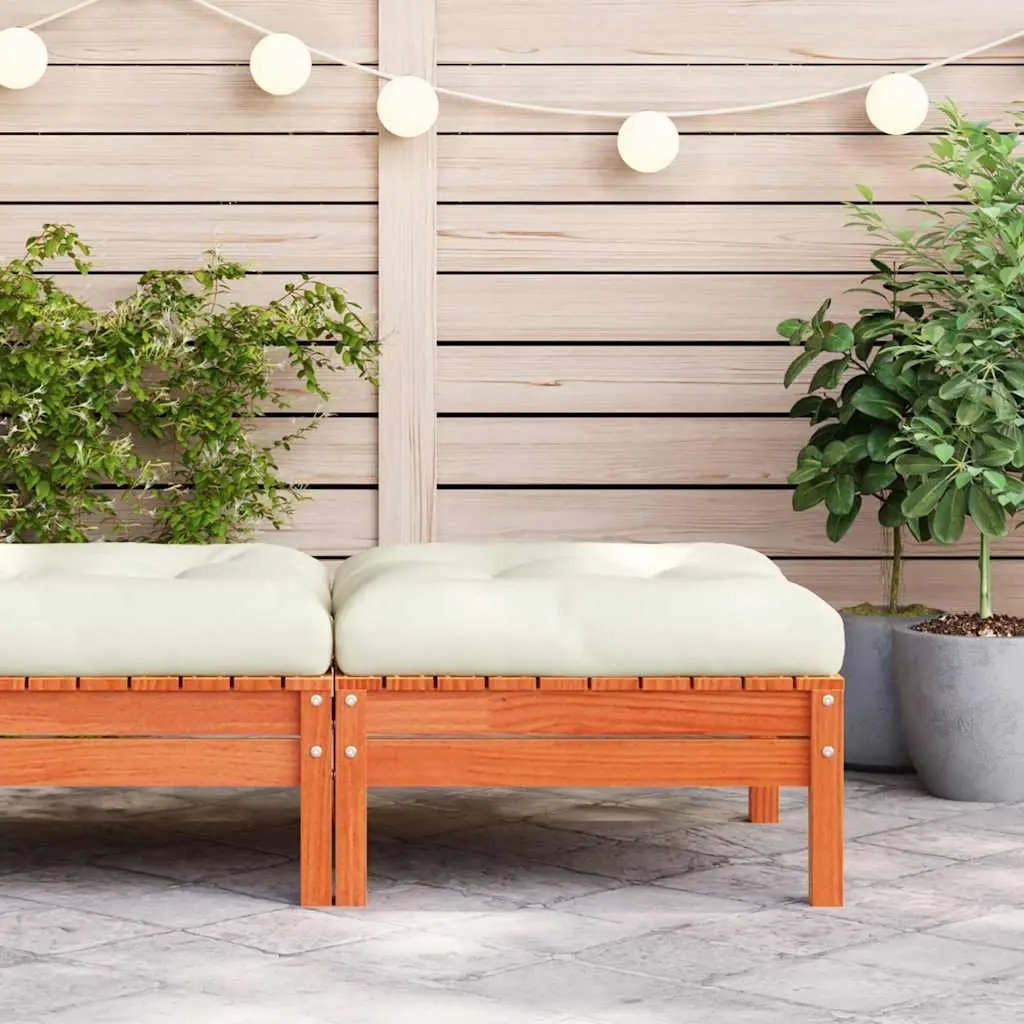 Garden Footstool with Cushion Solid Pine Wood Brown Outdoor Patio Ottoman Seat