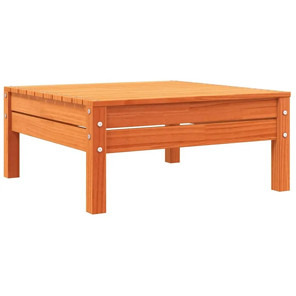 Garden Footstool with Cushion Solid Pine Wood Brown Outdoor Patio Ottoman Seat