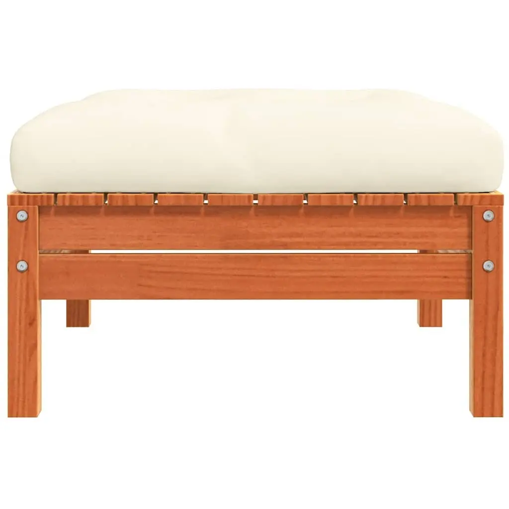 Garden Footstool with Cushion Solid Pine Wood Brown Outdoor Patio Ottoman Seat