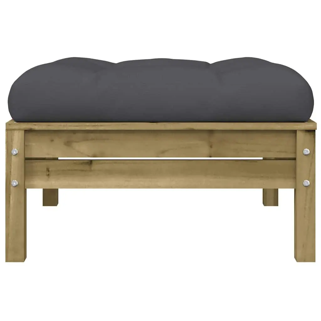 Garden Footstool Ottoman with Cushion Outdoor Patio Seating Wooden Brown