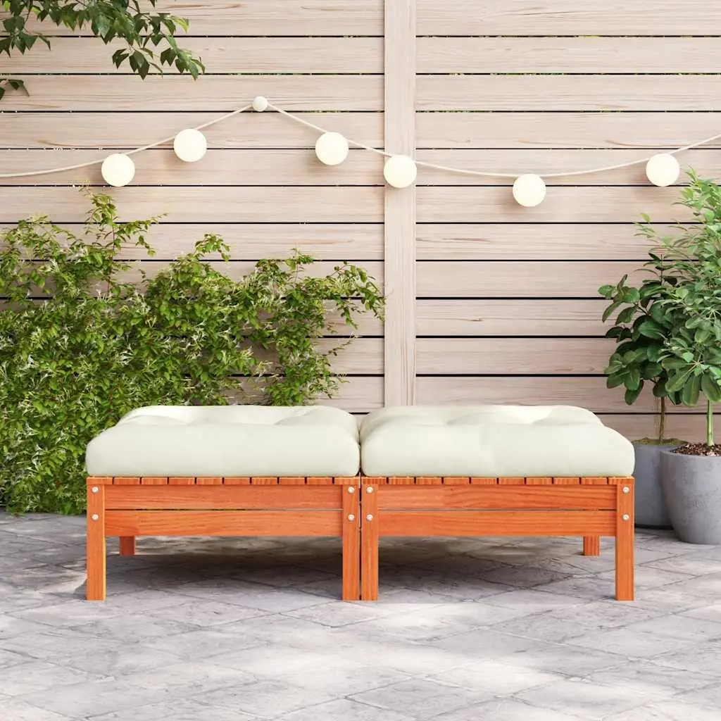 Outdoor Garden Footstools with Cushions 2 pcs Solid Wood Pine Patio Ottoman