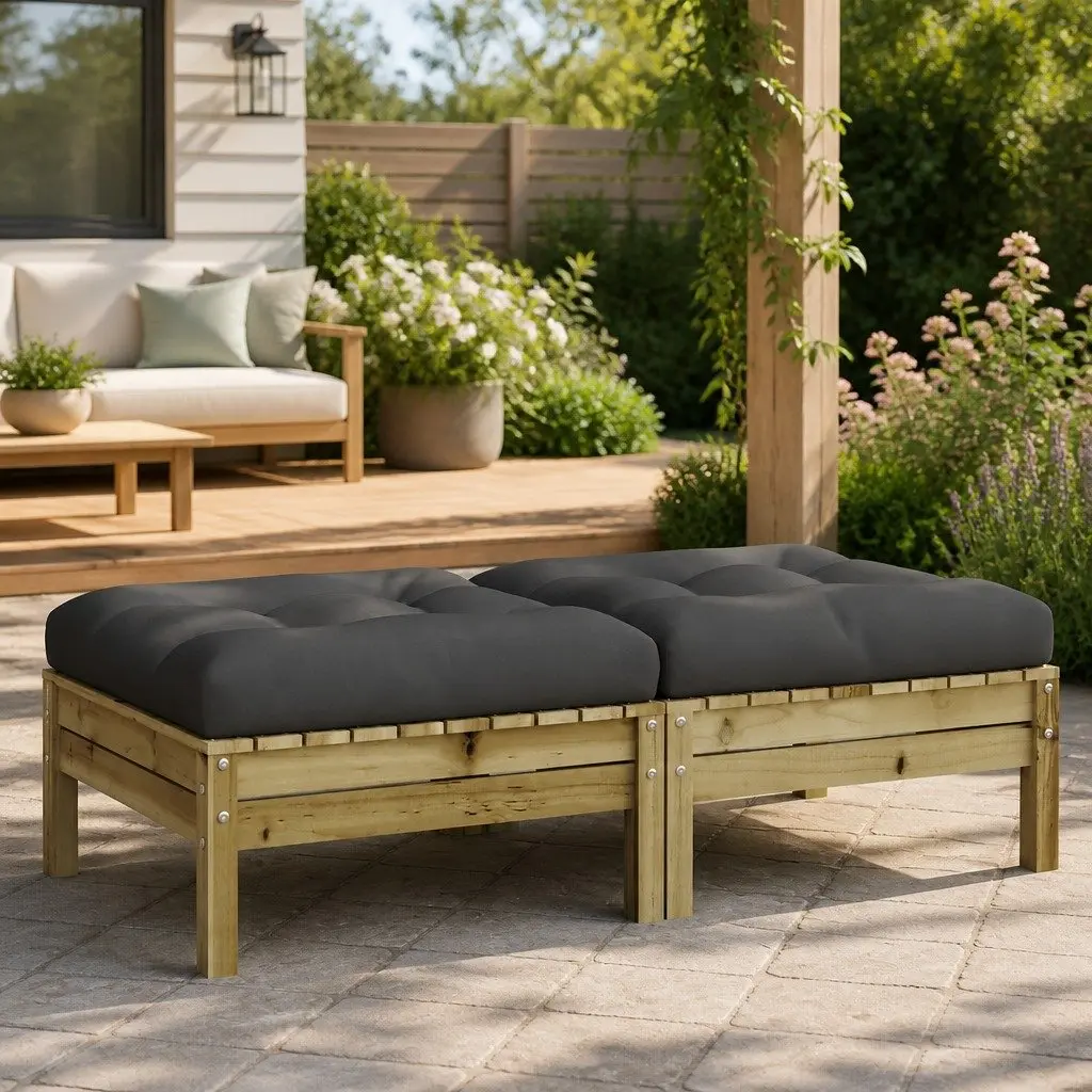 Outdoor Garden Footstools Solid Wood 2 Piece Brown with Cushions