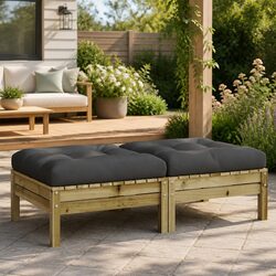 Versatile Garden Footstools with Cushions - 2 Pieces