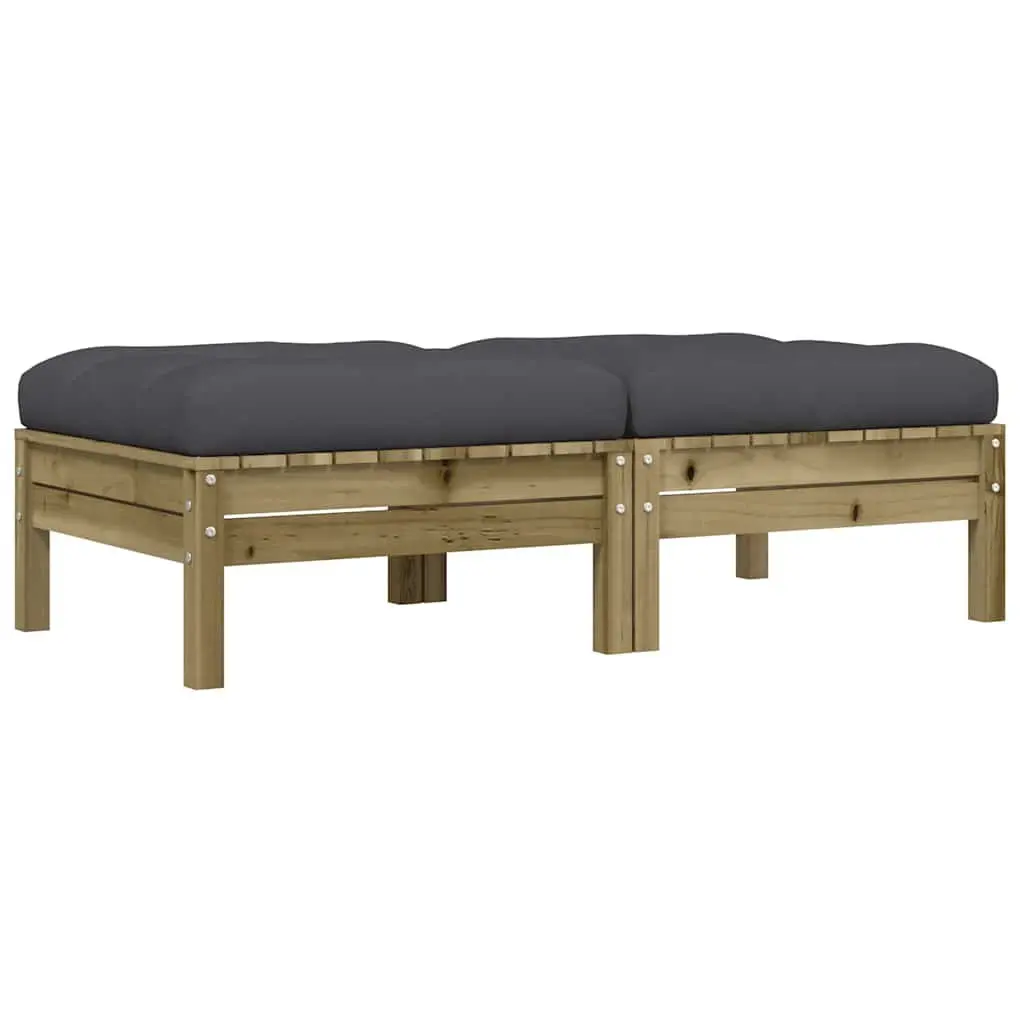 Outdoor Garden Footstools Solid Wood 2 Piece Brown with Cushions