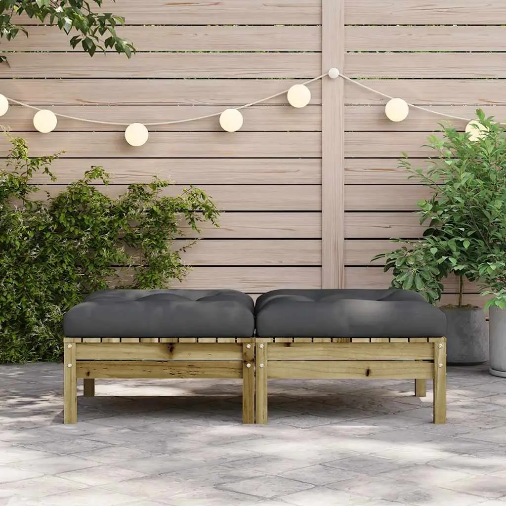 Outdoor Garden Footstools Solid Wood 2 Piece Brown with Cushions