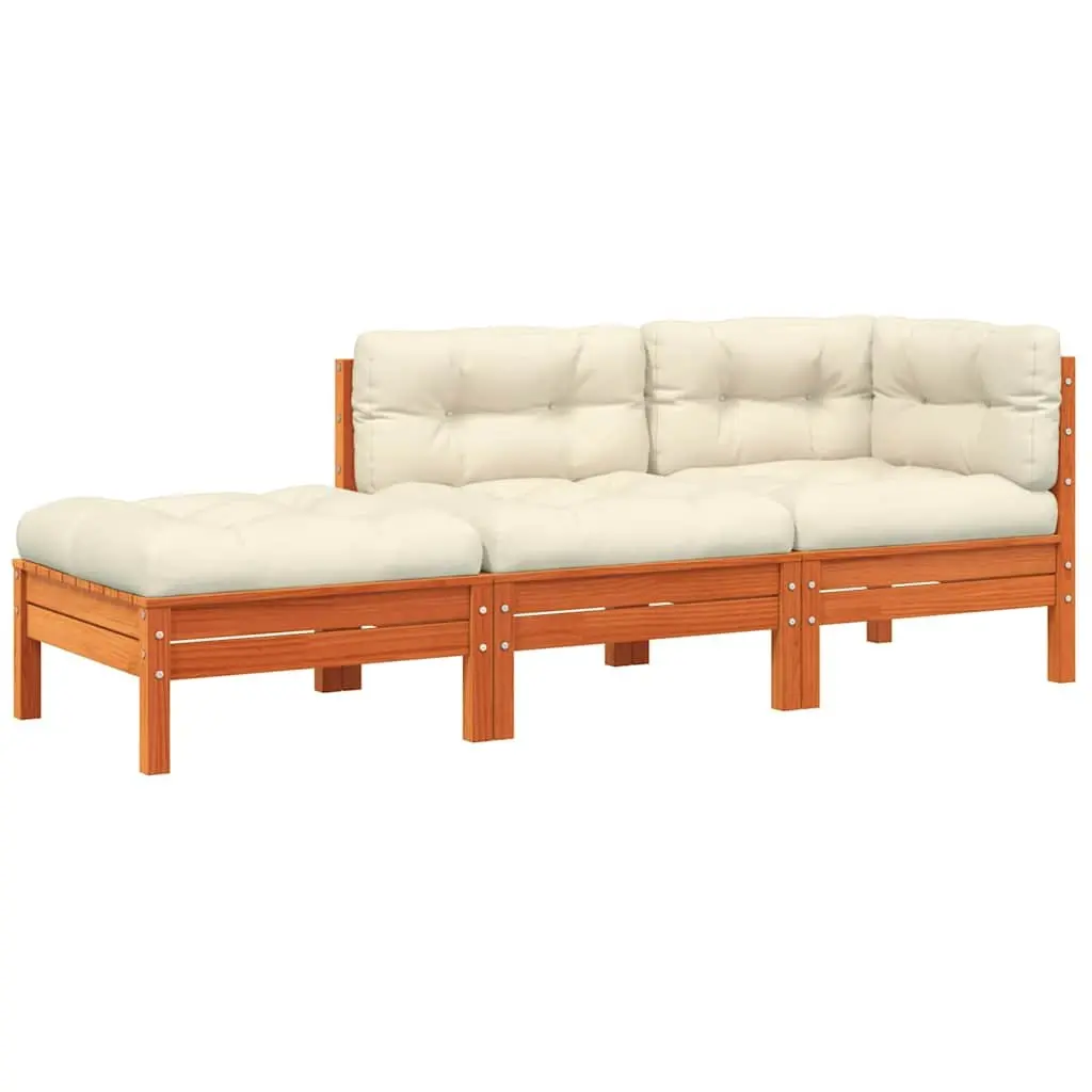 3-Seater Garden Sofa with Footstool and Cushions Outdoor Patio Furniture Brown