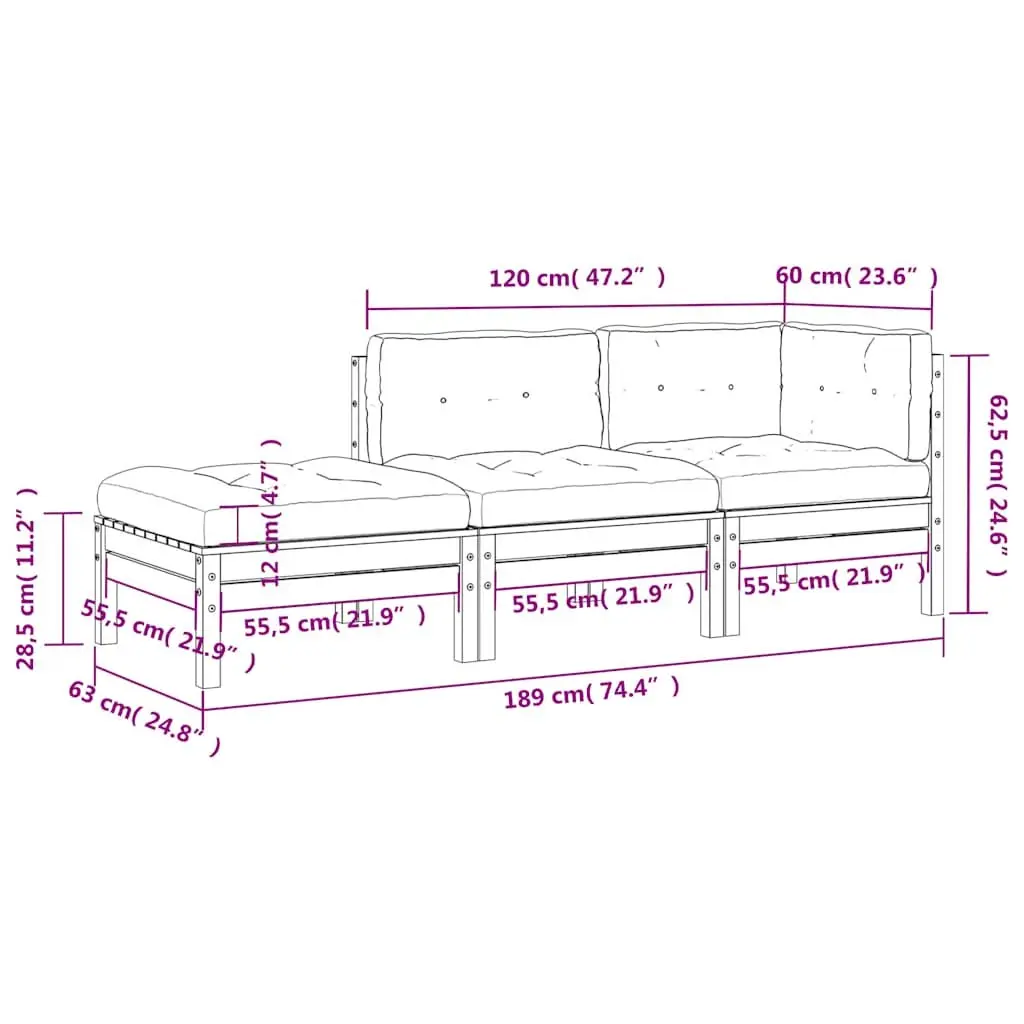 3-Seater Garden Sofa with Footstool and Cushions Outdoor Patio Furniture Brown