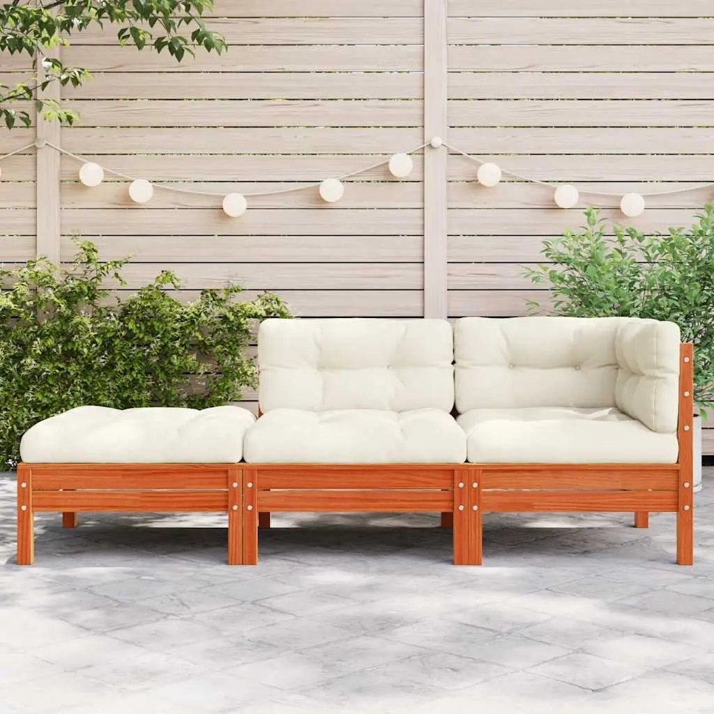 3-Seater Garden Sofa with Footstool and Cushions Outdoor Patio Furniture Brown