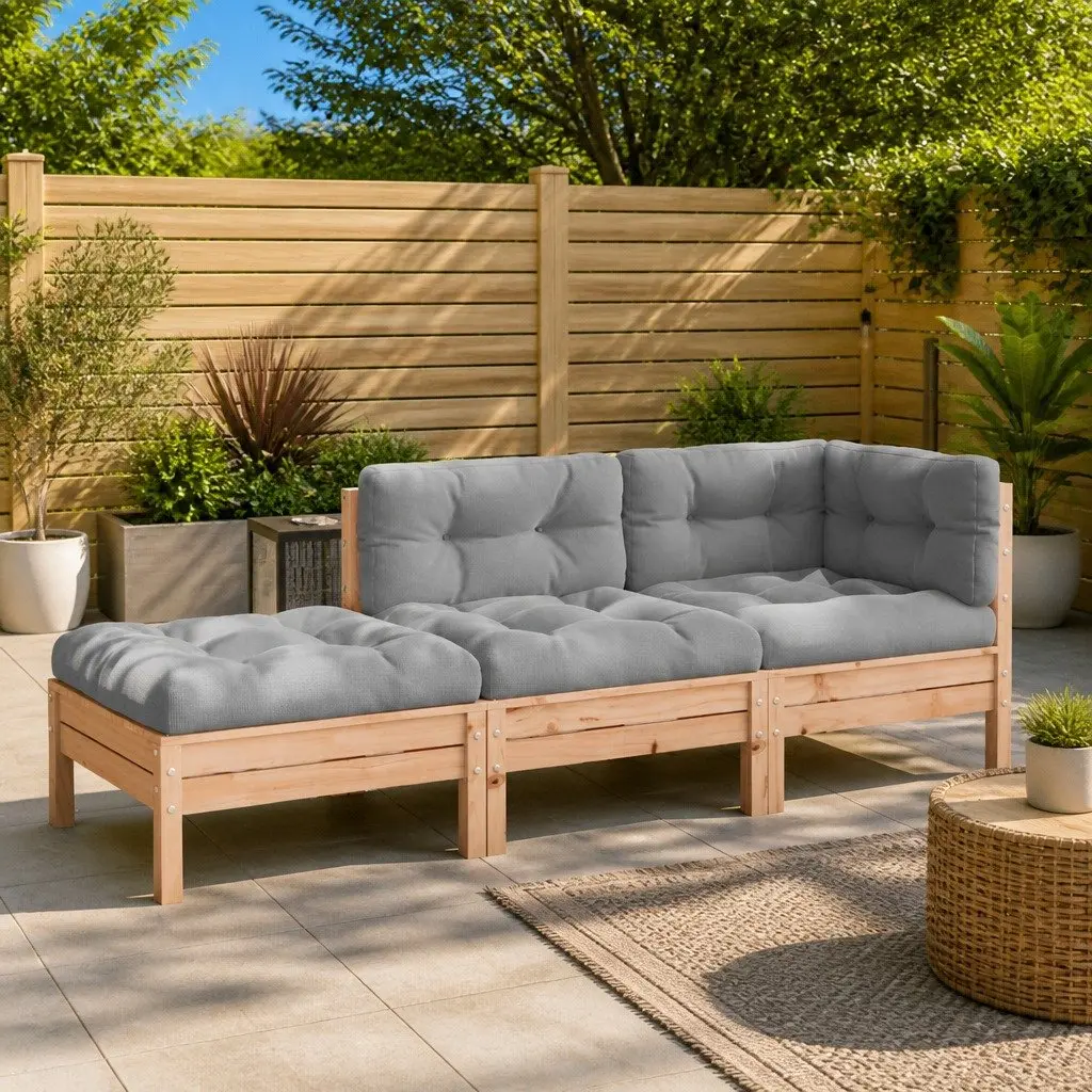 3-Seater Wooden Garden Sofa with Cushions Footstool Brown