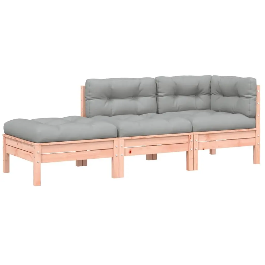 3-Seater Wooden Garden Sofa with Cushions Footstool Brown