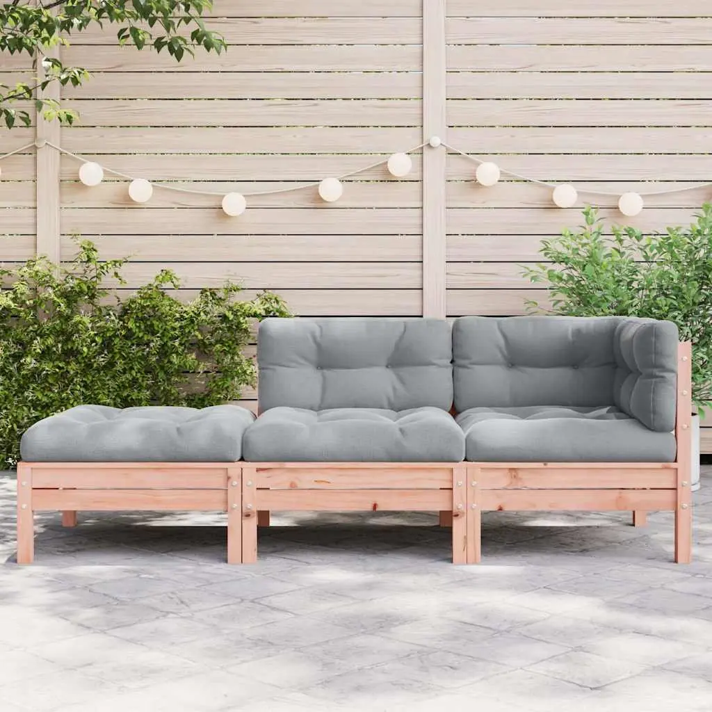 3-Seater Wooden Garden Sofa with Cushions Footstool Brown