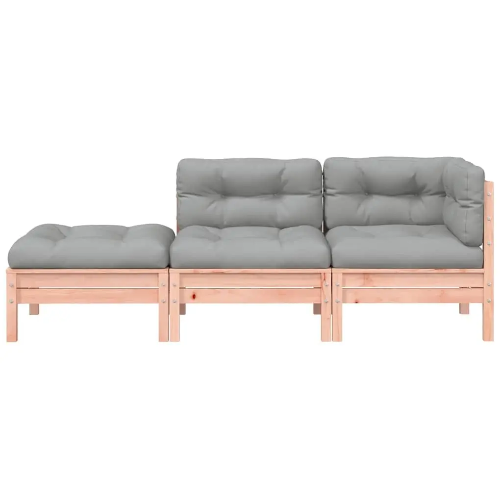 3-Seater Wooden Garden Sofa with Cushions Footstool Brown