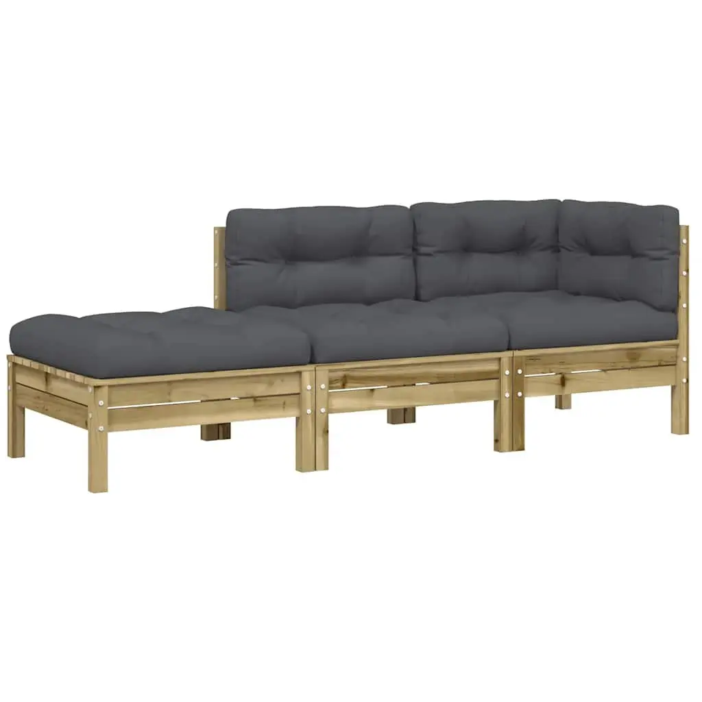 3-Seater Garden Sofa Wooden Brown with Cushions and Footstool Outdoor Sectional