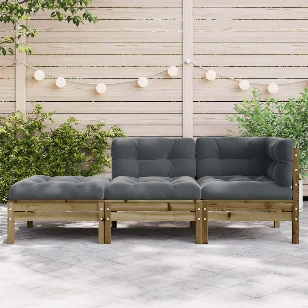3-Seater Garden Sofa Wooden Brown with Cushions and Footstool Outdoor Sectional