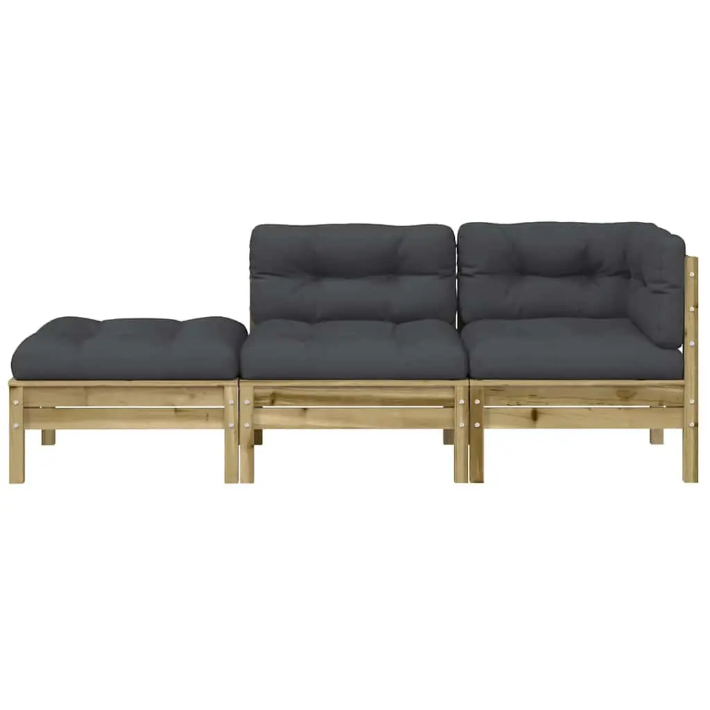 3-Seater Garden Sofa Wooden Brown with Cushions and Footstool Outdoor Sectional