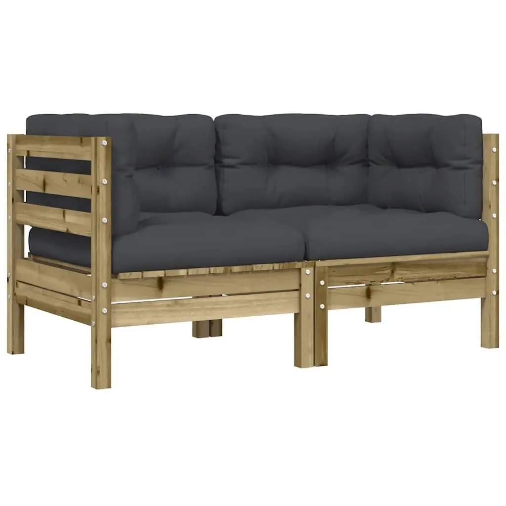 2-Seater Wooden Garden Sofa Impregnated Solid Pine Brown with Cushions and Footstool
