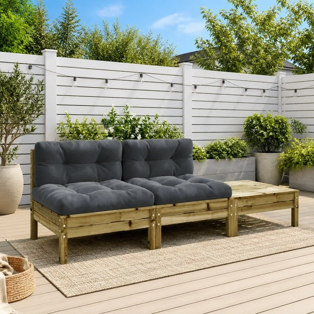 2 Seater Garden Sofa Outdoor Patio Furniture Brown Solid Pine Wood with Cushions and Footstool
