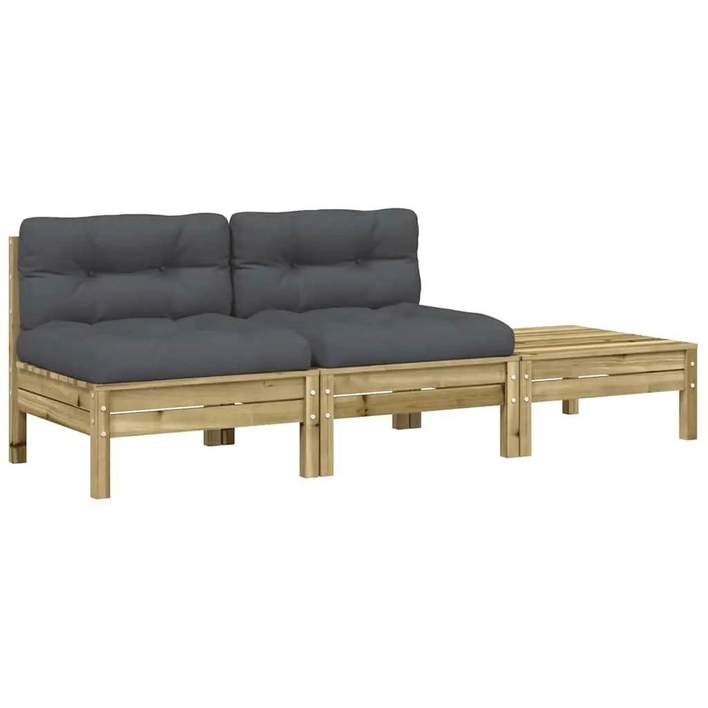 2 Seater Garden Sofa Outdoor Patio Furniture Brown Solid Pine Wood with Cushions and Footstool