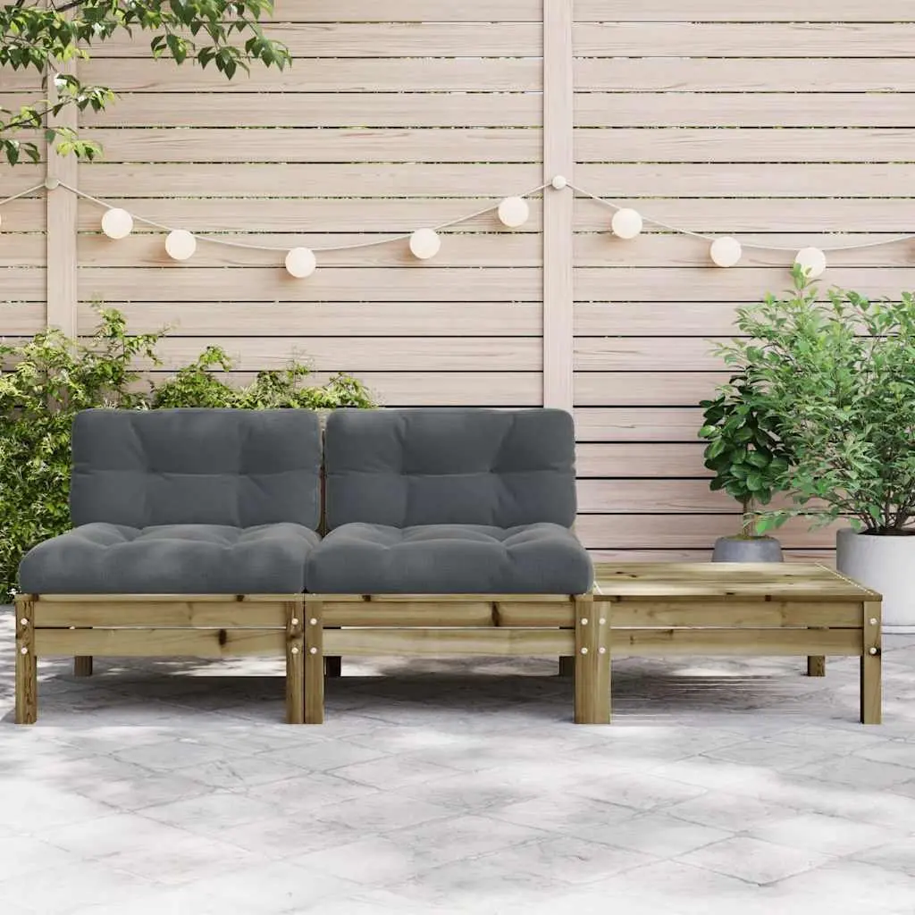 2 Seater Garden Sofa Outdoor Patio Furniture Brown Solid Pine Wood with Cushions and Footstool