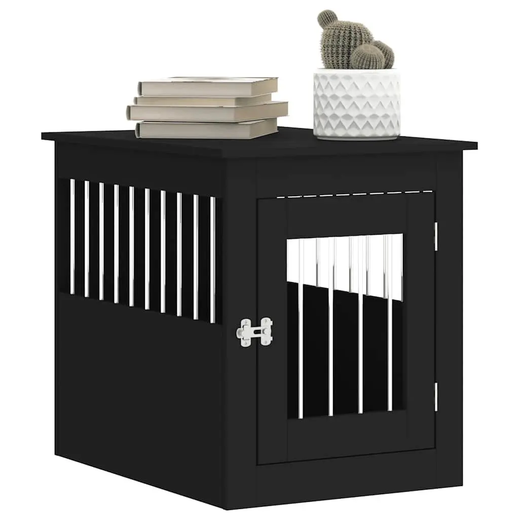 Dog Crate Furniture End Table Black 55x75x65cm Steel Wire Engineered Wood Kennel