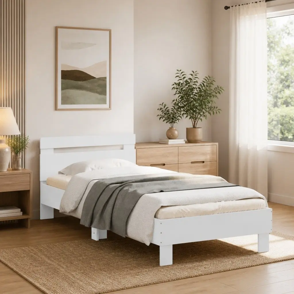 Bed Frame Engineered Wood 90x190 cm White with Headboard