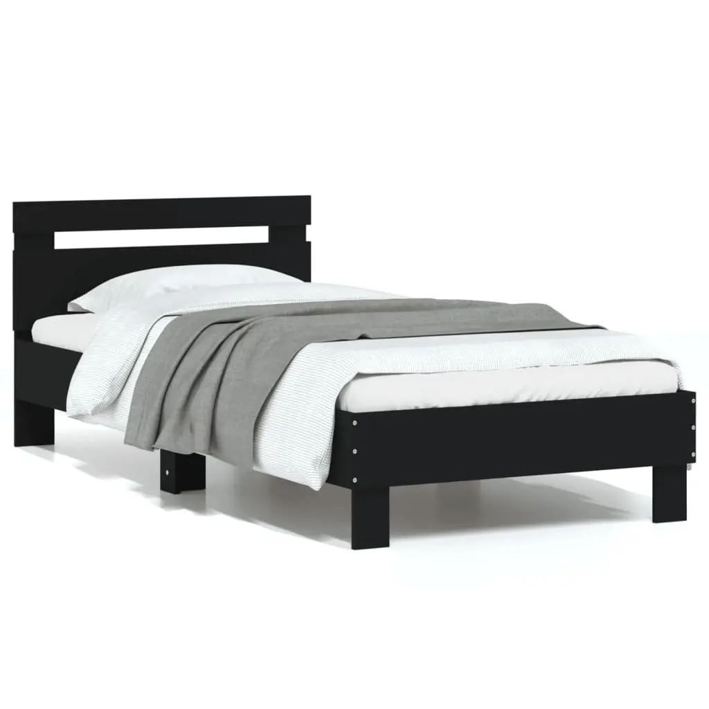 Bed Frame Engineered Wood 90x190 cm Black with Headboard