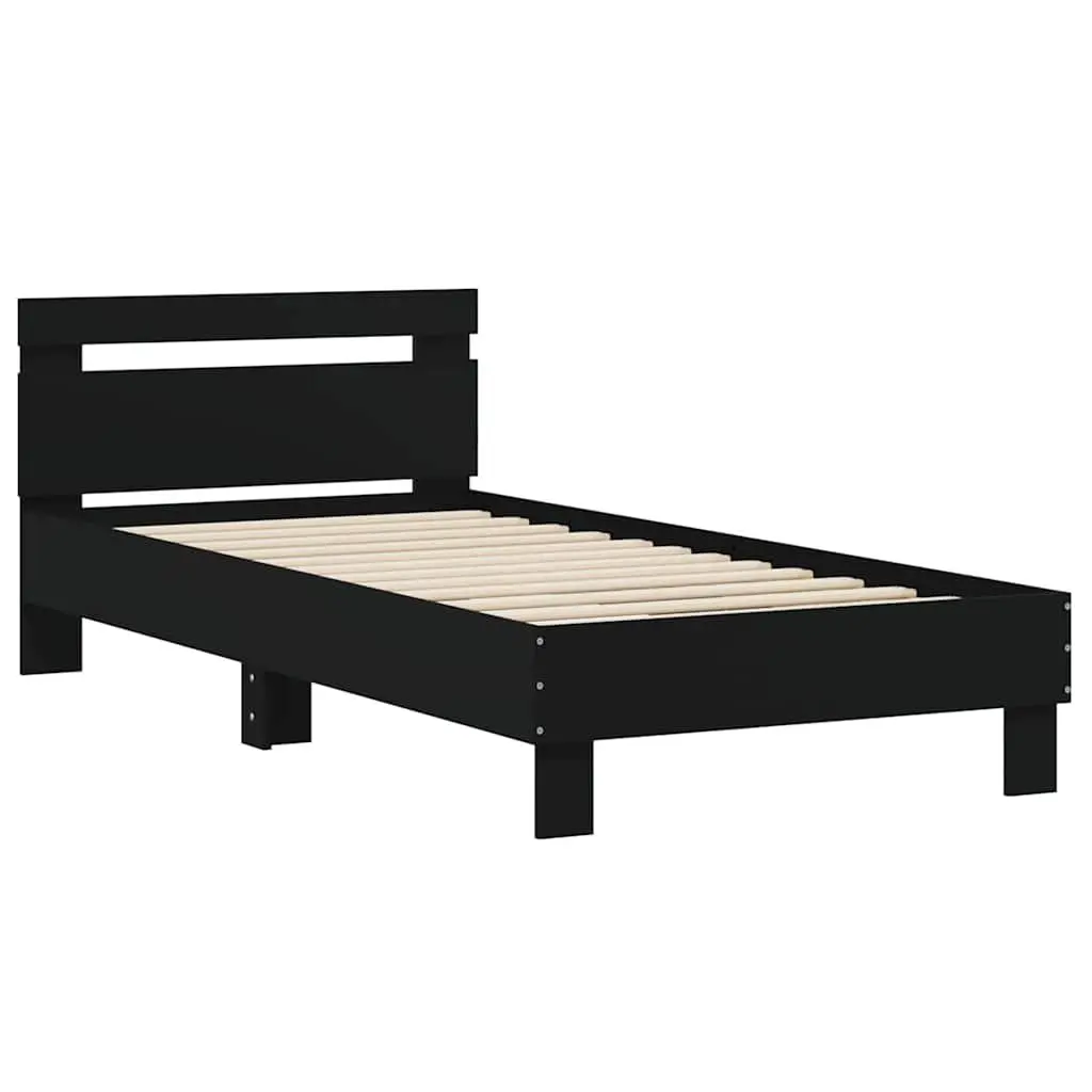 Bed Frame Engineered Wood 90x190 cm Black with Headboard
