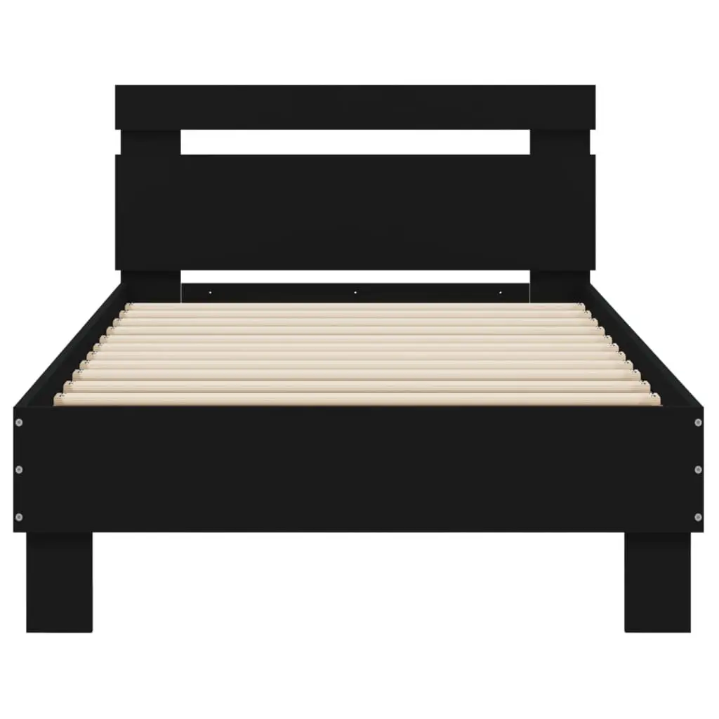 Bed Frame Engineered Wood 90x190 cm Black with Headboard