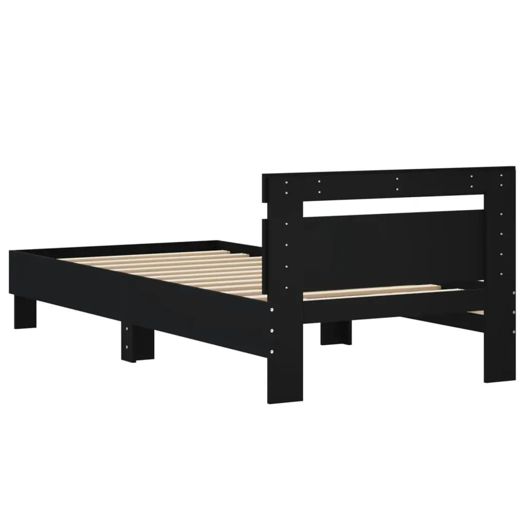 Bed Frame Engineered Wood 90x190 cm Black with Headboard