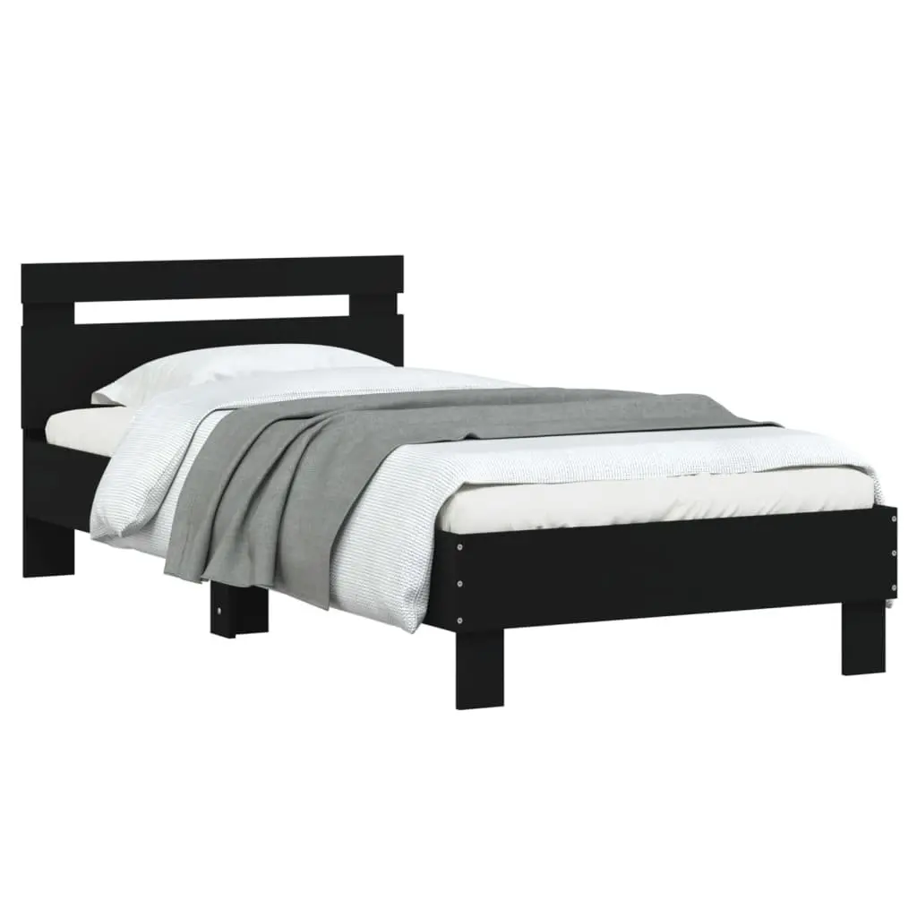 Bed Frame Engineered Wood 90x190 cm Black with Headboard
