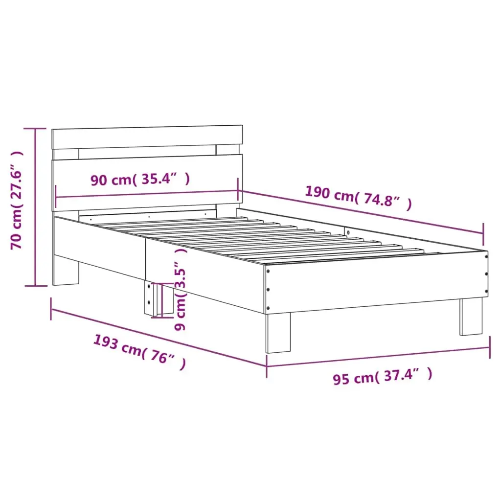 Bed Frame Engineered Wood 90x190 cm Black with Headboard