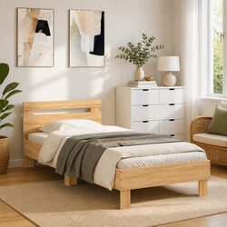Bed Frame with Headboard Brown Engineered Wood Slatted Base 90x190 cm