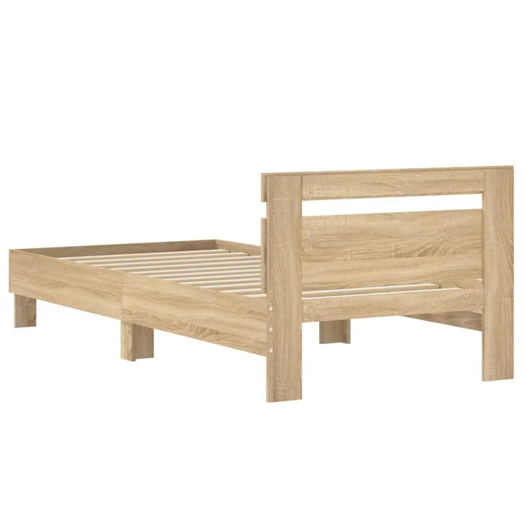 Bed Frame with Headboard Brown Engineered Wood Slatted Base 90x190 cm