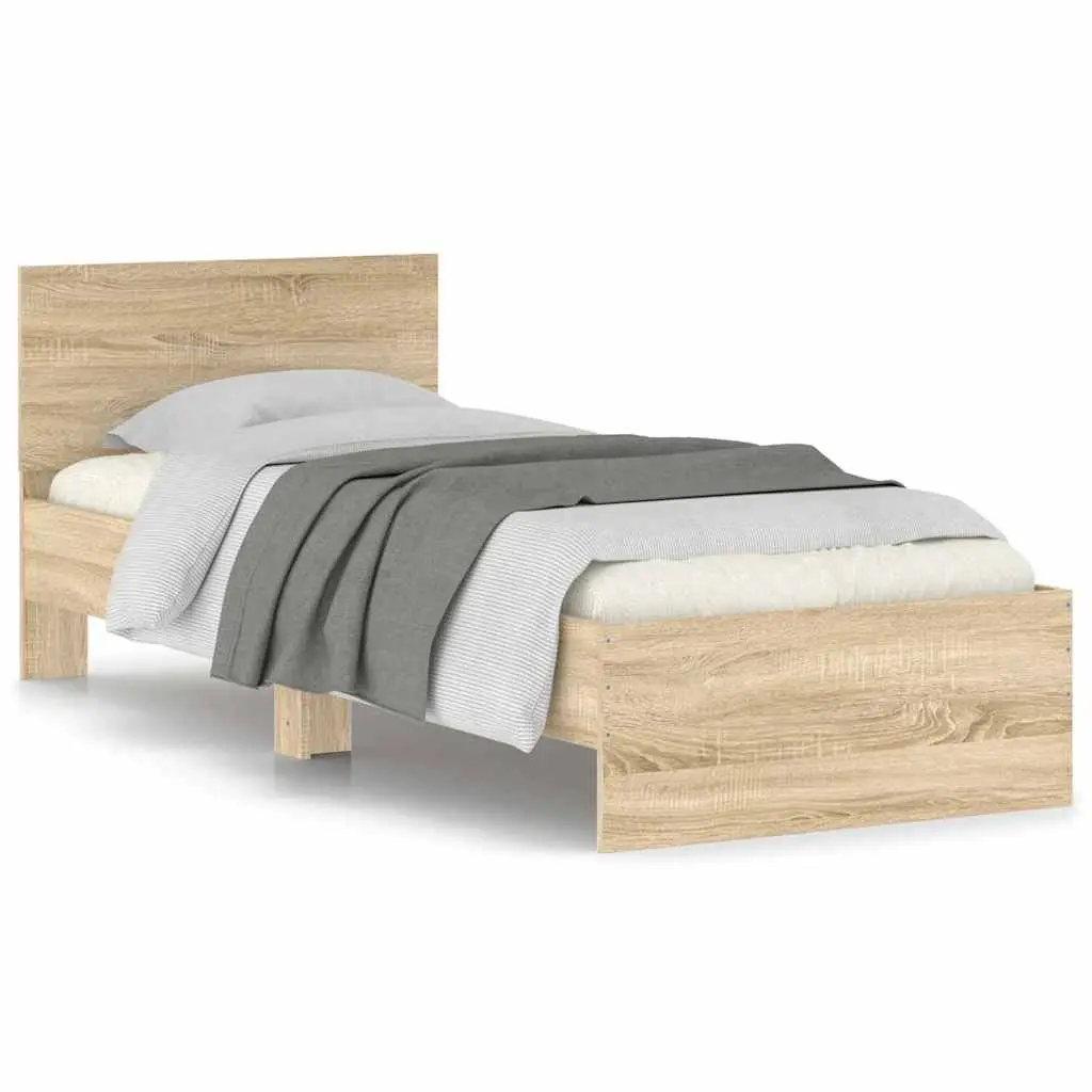 Bed Frame with Headboard Engineered Wood 90x190 cm Sonoma Oak Brown Slatted Base
