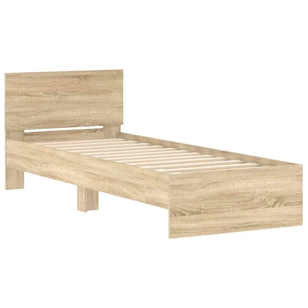 Bed Frame with Headboard Engineered Wood 90x190 cm Sonoma Oak Brown Slatted Base