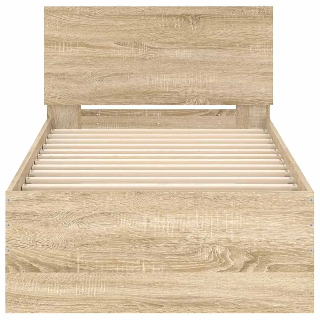 Bed Frame with Headboard Engineered Wood 90x190 cm Sonoma Oak Brown Slatted Base