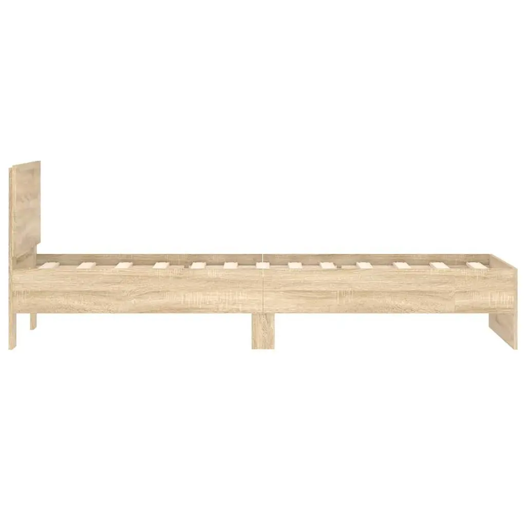 Bed Frame with Headboard Engineered Wood 90x190 cm Sonoma Oak Brown Slatted Base