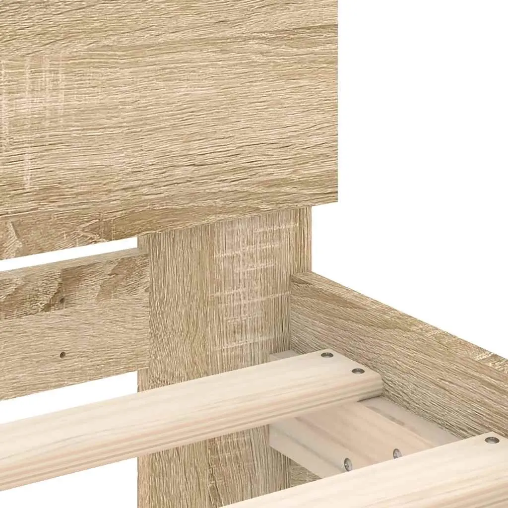 Bed Frame with Headboard Engineered Wood 90x190 cm Sonoma Oak Brown Slatted Base