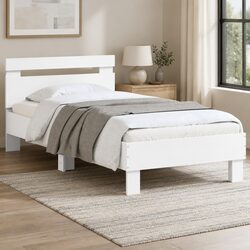 Functional White Bed Frame with LED Headboard for Modern Homes