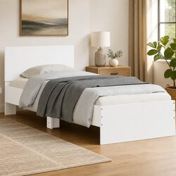 White Bed Frame with RGB LED Lights Headboard Engineered Wood 90x190 cm