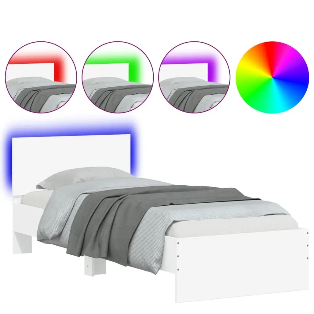 White Bed Frame with RGB LED Lights Headboard Engineered Wood 90x190 cm