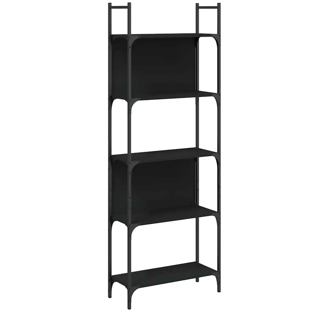 5-Tier Bookshelf Engineered Wood Black 166.5cm Storage Display Shelving Unit