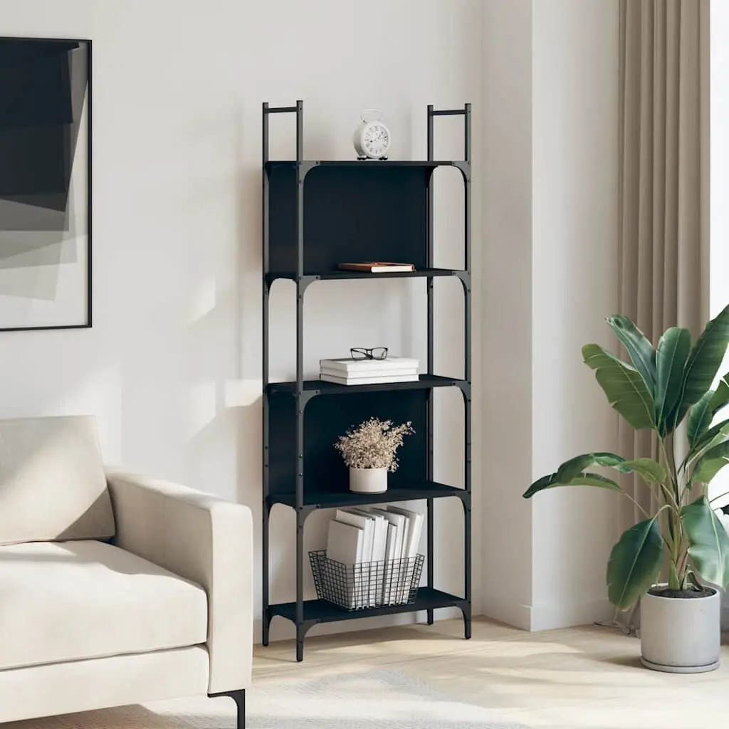 5-Tier Bookshelf Engineered Wood Black 166.5cm Storage Display Shelving Unit