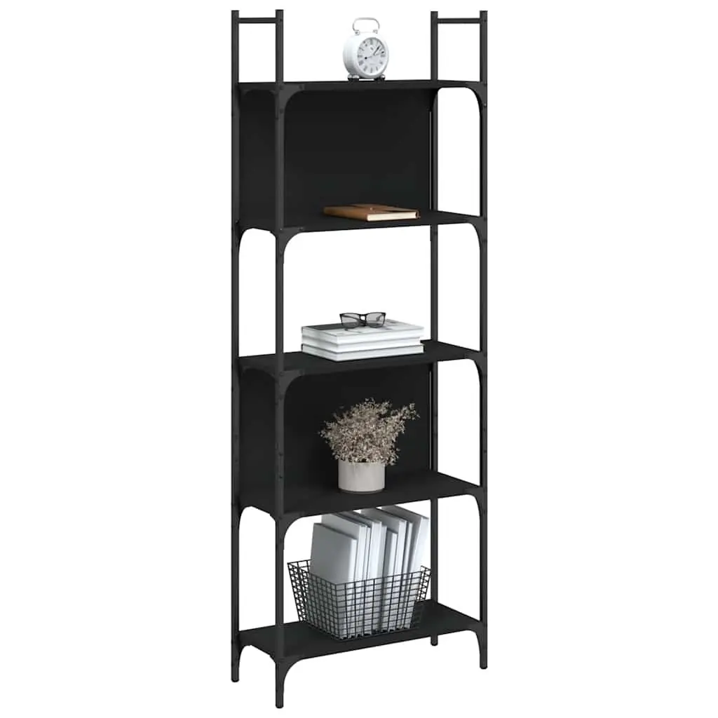5-Tier Bookshelf Engineered Wood Black 166.5cm Storage Display Shelving Unit