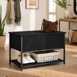 Functional Black Storage Bench for Hallways 70x42.5x47cm