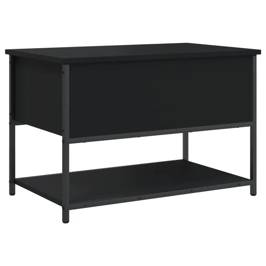 Black Storage Bench Engineered Wood Metal Frame 70x42.5x47cm for Entryway Hallway Seating and Organising with Spacious Storage Compartment and Lower